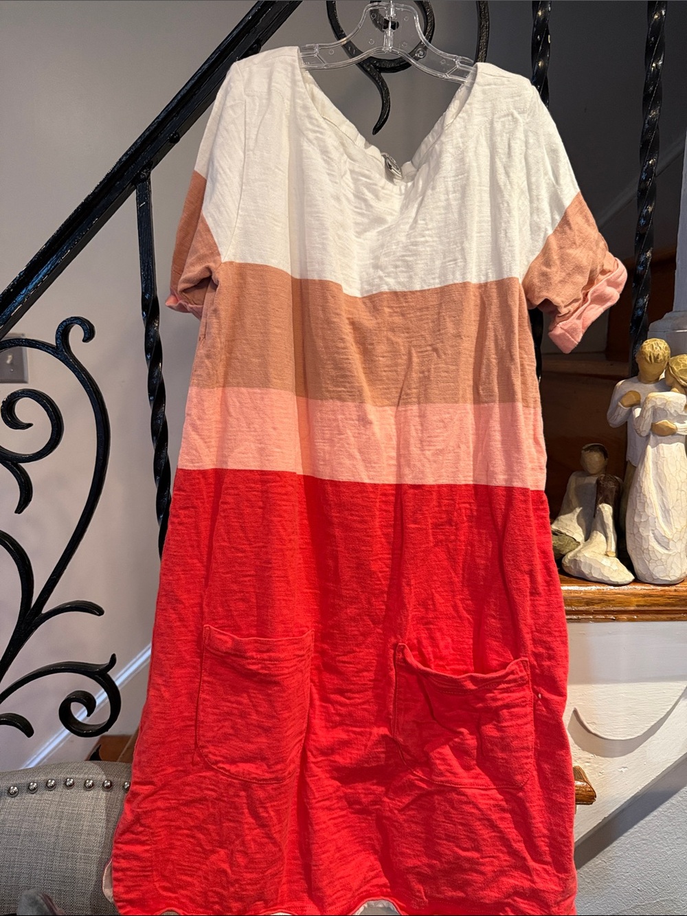 J Crew Colorblock Short Sleeve Midi Dress - White, Tan, Pink, Red